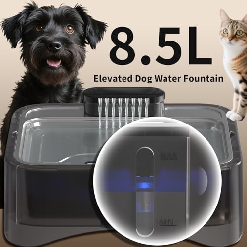 8.5L/2.25Gal Elevated Dog Water Fountain, Xetino 4 Height Adjustable Raised Dog Water Bowl Dispenser for Large Dogs with Stainless Steel Tray