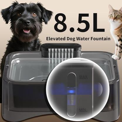 8.5L/2.25Gal Elevated Dog Water Fountain, Xetino 4 Height Adjustable Raised Dog Water Bowl Dispenser for Large Dogs with Stainless Steel Tray