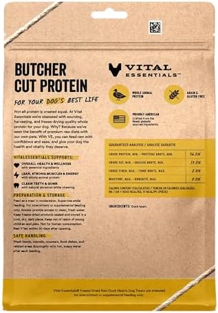 Vital Essentials Single Ingredient Duck Hearts Dog Treats, 10 oz | Freeze-Dried Raw | Premium Quality High Protein Training Treats | Grain Free, Gluten Free, Filler Free