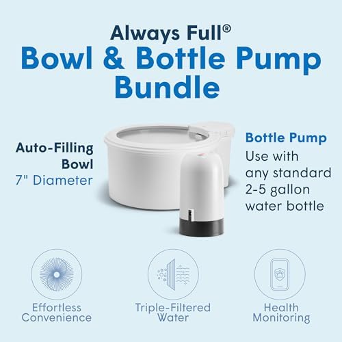 Always Full® 7" Pet Water Bowl and Bottle Pump Bundle, Self-Refilling, Clean Filtered Water