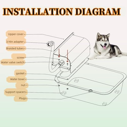 11L Automatic Dog Water Dispenser, 304 Stainless Steel with Water Valve Switcher and 3/4'' Brass Adapter, with Drain Hole for Dog, Cat, Alpaca, Chickens, Livestock