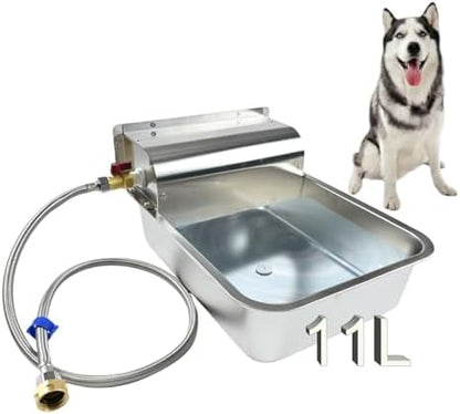 11L Automatic Dog Water Dispenser, 304 Stainless Steel with Water Valve Switcher and 3/4'' Brass Adapter, with Drain Hole for Dog, Cat, Alpaca, Chickens, Livestock