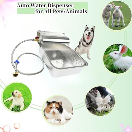 11L Automatic Dog Water Dispenser, 304 Stainless Steel with Water Valve Switcher and 3/4'' Brass Adapter, with Drain Hole for Dog, Cat, Alpaca, Chickens, Livestock
