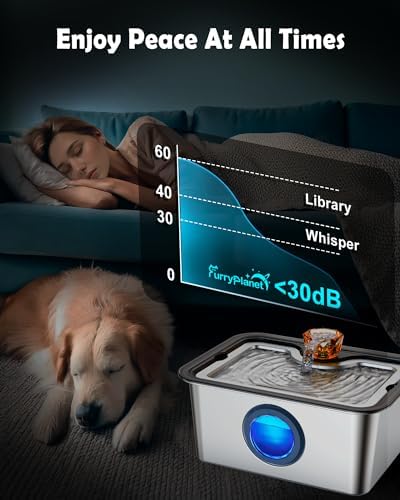 3Gal Dog Water Fountain SS304,Large Ultra-Purification Cat Drinking Dispenser with Visual Window,Widely Drinking Area