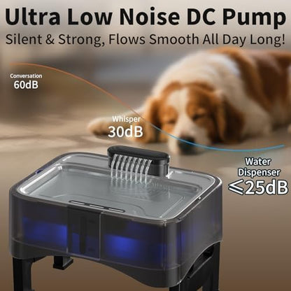 8.5L/2.25Gal Elevated Dog Water Fountain, Xetino 4 Height Adjustable Raised Dog Water Bowl Dispenser for Large Dogs with Stainless Steel Tray