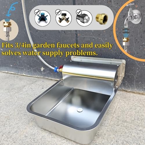 11L Automatic Dog Water Dispenser, 304 Stainless Steel with Water Valve Switcher and 3/4'' Brass Adapter, with Drain Hole for Dog, Cat, Alpaca, Chickens, Livestock