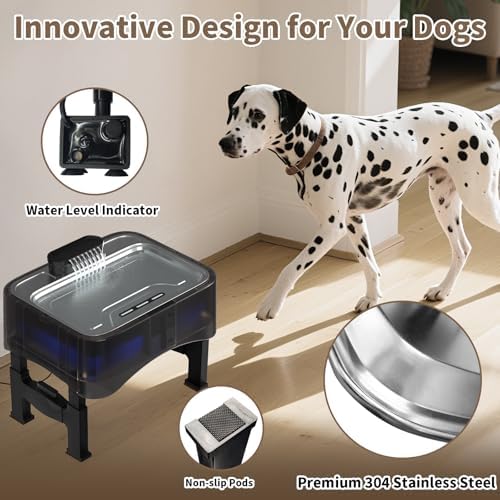 8.5L/2.25Gal Elevated Dog Water Fountain, Xetino 4 Height Adjustable Raised Dog Water Bowl Dispenser for Large Dogs with Stainless Steel Tray