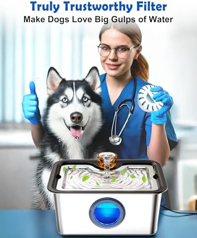 3Gal Dog Water Fountain SS304,Large Ultra-Purification Cat Drinking Dispenser with Visual Window,Widely Drinking Area