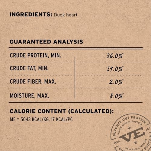 Vital Essentials Single Ingredient Duck Hearts Dog Treats, 10 oz | Freeze-Dried Raw | Premium Quality High Protein Training Treats | Grain Free, Gluten Free, Filler Free