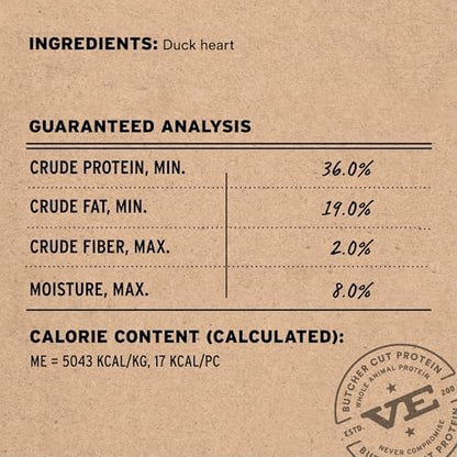 Vital Essentials Single Ingredient Duck Hearts Dog Treats, 10 oz | Freeze-Dried Raw | Premium Quality High Protein Training Treats | Grain Free, Gluten Free, Filler Free