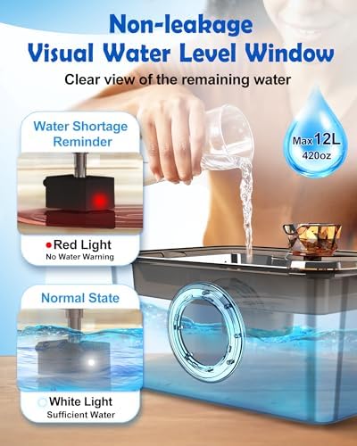 3Gal Dog Water Fountain SS304,Large Ultra-Purification Cat Drinking Dispenser with Visual Window,Widely Drinking Area