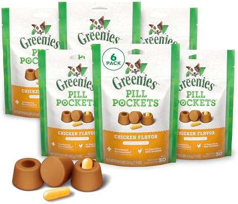 Greenies Pill Pockets for Dogs Large Size, Soft Dog Treats, Chicken Flavor, (6) 7.9 oz. Pouches (180 Treats Total)